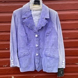Pamela McCoy Lavender Periwinkle Blue Purple Suede Leather Jacket Womens Size 1X